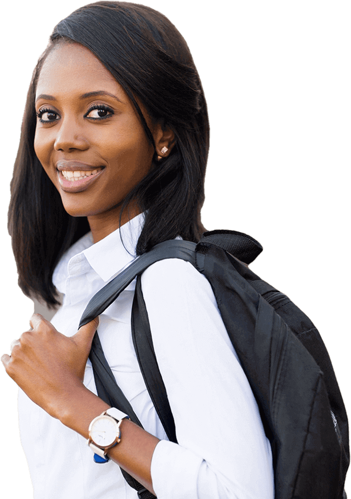 Female African American Student Walking to Class with her Backpack